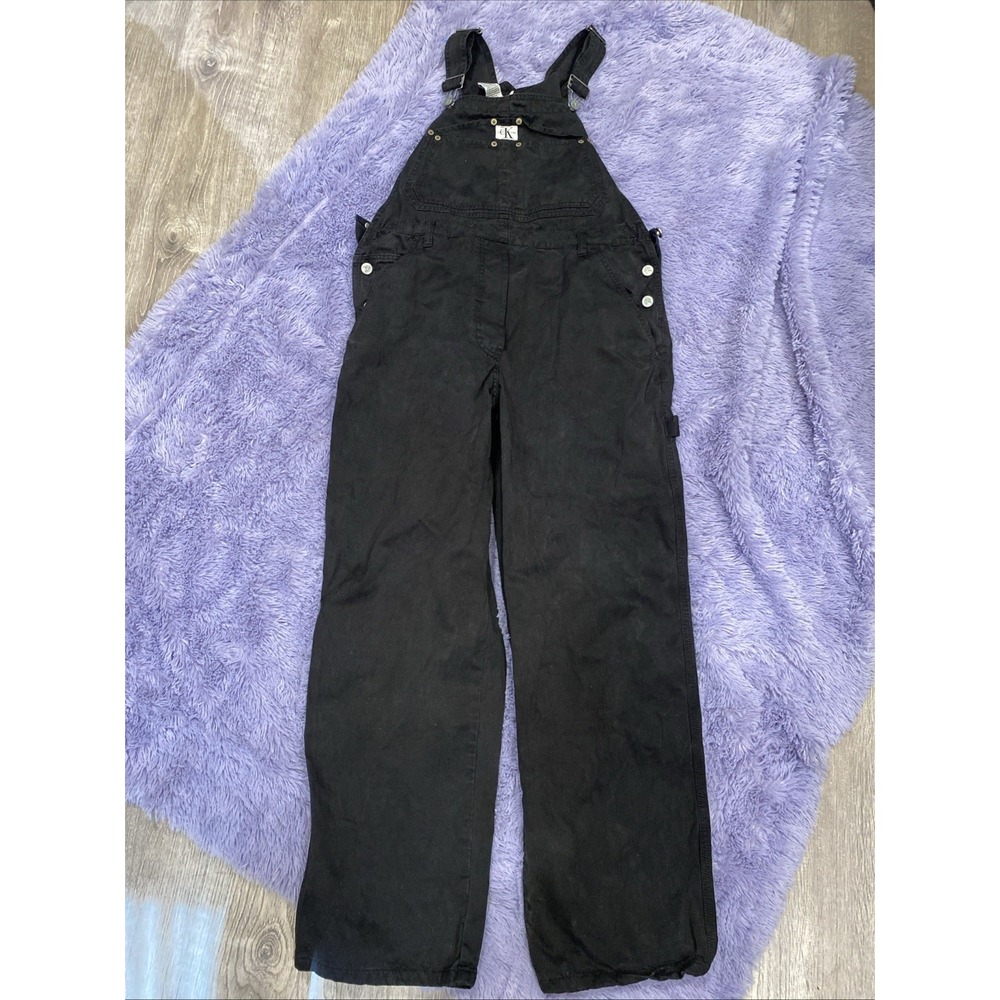 Rare VTG Calvin Klein Overalls Women's Joker Black Bib Jumpsuit Straight Leg 90s